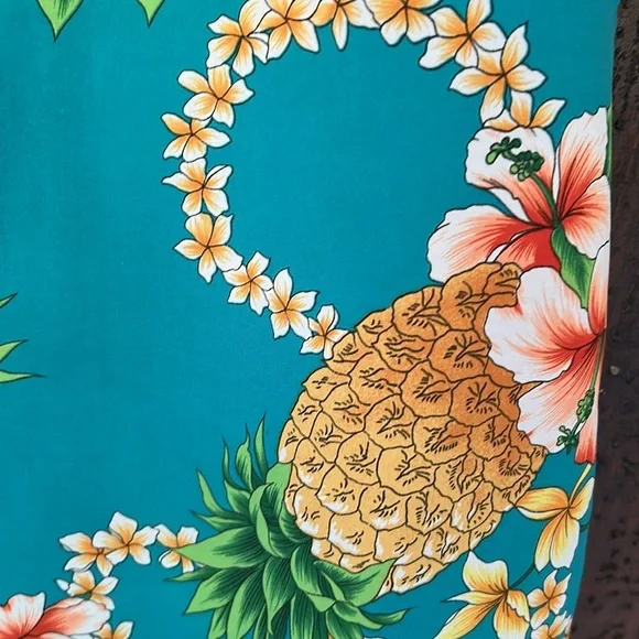 Vintage 70s Hawaiian Aloha Shirt Papaya Leis Pineapple Hibiscus Polyester Medium - Picture 3 of 9